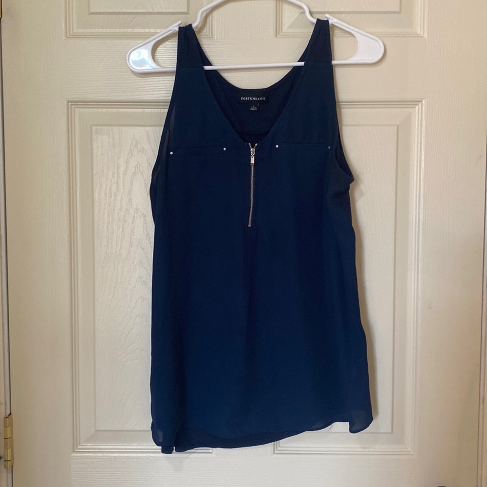 Fortune and Ivy mix material navy tank